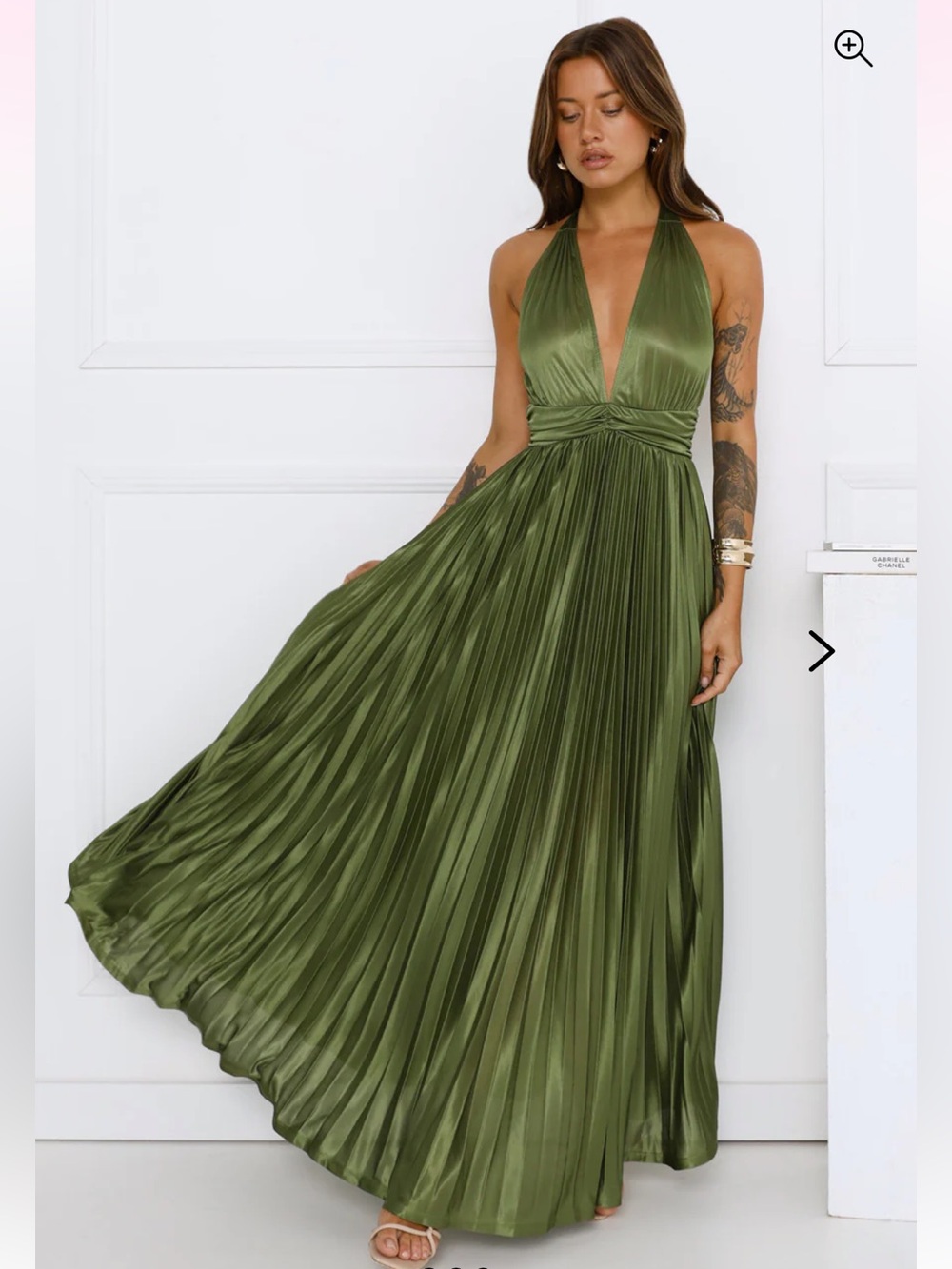Olive Halter Pleated Maxi Dress by Hello Molly